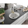 Mexen Kevin granite kitchen sink 1-bowl with drainer and Aster faucet, white - 6517-20-73450-57-B