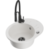 Mexen Kevin 1-Bowl Granite Sink with Drainer and Aster Kitchen Faucet, White - 6517-20-73450-70-B