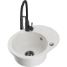 Mexen Kevin granite sink 1-bowl with drainer and kitchen faucet Aster, white - 6517-20-73450-70-B