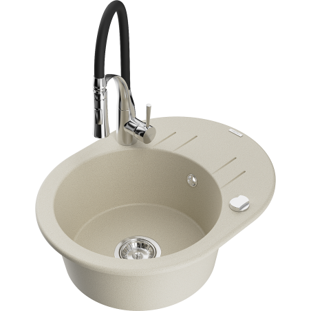 Mexen Kevin 1-bowl granite sink with drainer and Aster kitchen faucet, beige - 6517-69-73450-07