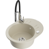 Mexen Kevin 1-bowl granite sink with drainer and Aster kitchen faucet, beige - 6517-69-73450-07