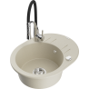 Mexen Kevin granite sink with 1-compartment, drainer, and kitchen faucet Aster, beige - 6517-69-73450-07