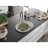 Mexen Kevin granite kitchen sink single-bowl with draining board and kitchen faucet Aster, beige - 6517-69-73450-07-B