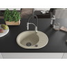 Mexen Kevin single-bowl granite kitchen sink with drainer and Aster faucet, beige - 6517-69-73450-07-B
