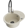 Mexen Kevin granite kitchen sink single-bowl with draining board and kitchen faucet Aster, beige - 6517-69-73450-07-B