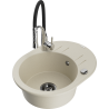 Mexen Kevin single-bowl granite kitchen sink with drainer and Aster faucet, beige - 6517-69-73450-07-B