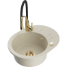 Mexen Kevin 1-bowl granite sink with drainer and Aster kitchen faucet, beige - 6517-69-73450-57-G