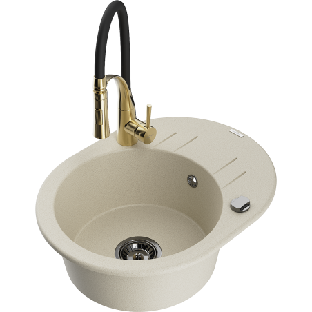 Mexen Kevin 1-compartment granite sink with a drip tray and kitchen mixer tap Aster, Beige - 6517-69-73450-57-B