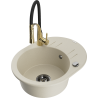 Mexen Kevin 1-bowl granite sink with drainer and Aster kitchen faucet, beige - 6517-69-73450-57-B