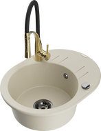 Mexen Kevin 1-compartment granite sink with a drip tray and kitchen mixer tap Aster, Beige - 6517-69-73450-57-B