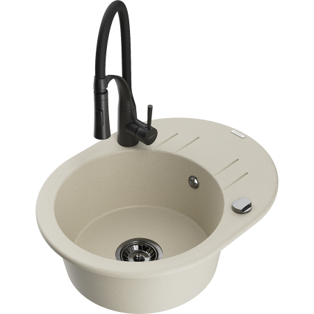 Mexen Kevin 1-compartment granite sink with a drip tray and kitchen mixer tap Aster, Beige - 6517-69-73450-70-B