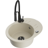 Mexen Kevin 1-bowl granite sink with drainer and Aster kitchen faucet, beige - 6517-69-73450-70-B