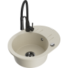 Mexen Kevin 1-compartment granite sink with a drip tray and kitchen mixer tap Aster, Beige - 6517-69-73450-70-B