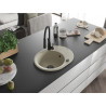 Mexen Kevin 1-bowl granite sink with drainer and Aster kitchen faucet, beige - 6517-69-73450-70-B