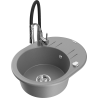 Mexen Kevin 1-bowl granite kitchen sink with drainer and Aster kitchen faucet, gray - 6517-71-73450-07