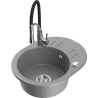 Mexen Kevin 1-compartment granite sink with a drip tray and kitchen mixer tap Aster, Grey - 6517-71-73450-07