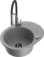 Mexen Kevin 1-compartment granite sink with a drip tray and kitchen mixer tap Aster, Grey - 6517-71-73450-07-B