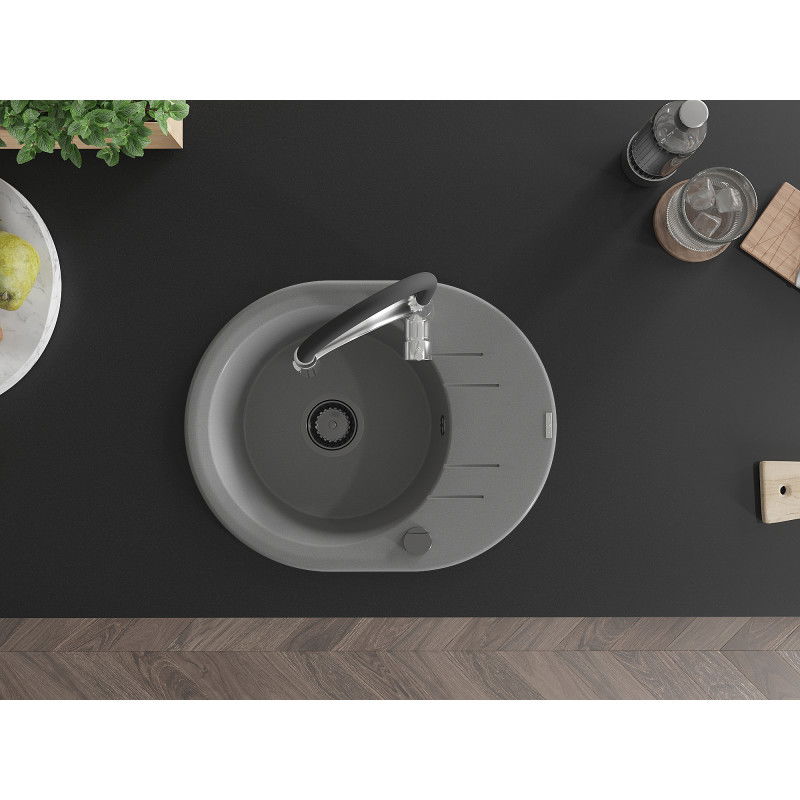 Mexen Kevin 1-bowl granite sink with drainer and Aster kitchen tap, grey - 6517-71-73450-07-B