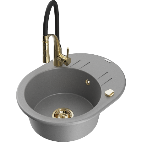Mexen Kevin 1-bowl granite sink with drainer and Aster kitchen tap, grey - 6517-71-73450-57-G