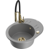 Mexen Kevin 1-compartment granite sink with a drip tray and kitchen mixer tap Aster, Grey - 6517-71-73450-57-G