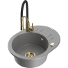Mexen Kevin granite single-bowl sink with drainer and Aster kitchen faucet, gray - 6517-71-73450-57-G