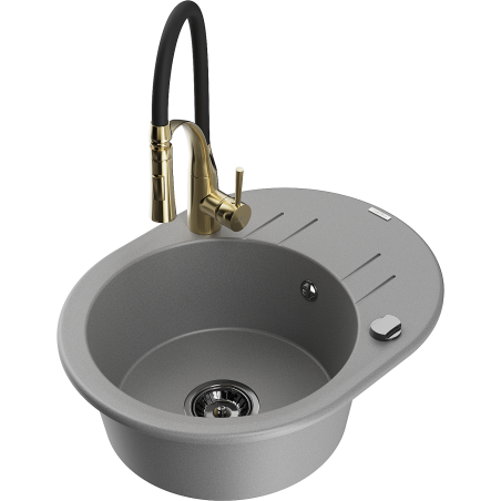 Mexen Kevin 1-Bowl Granite Sink with Drainer and Kitchen Faucet Aster, Gray - 6517-71-73450-57-B