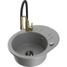 Mexen Kevin 1-compartment granite sink with a drip tray and kitchen mixer tap Aster, Grey - 6517-71-73450-57-B