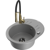 Mexen Kevin granite kitchen sink 1-bowl with drainer and kitchen faucet Aster, gray - 6517-71-73450-57-B