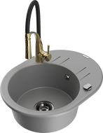 Mexen Kevin 1-compartment granite sink with a drip tray and kitchen mixer tap Aster, Grey - 6517-71-73450-57-B
