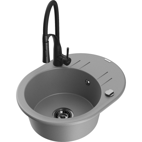 Mexen Kevin granite 1-bowl kitchen sink with drainer and Aster kitchen faucet, gray - 6517-71-73450-70-B