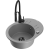 Mexen Kevin 1-compartment granite sink with a drip tray and kitchen mixer tap Aster, Grey - 6517-71-73450-70-B