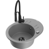 Mexen Kevin granite 1-bowl kitchen sink with drainer and Aster kitchen faucet, gray - 6517-71-73450-70-B