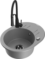 Mexen Kevin granite sink 1-bowl with drainer and Aster kitchen tap, grey - 6517-71-73450-70-B