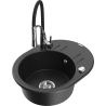 Mexen Kevin granite kitchen sink single bowl with drainer and Aster kitchen faucet, black/silver metallic - 6517-73-73450-07