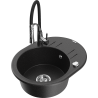 Mexen Kevin granite kitchen sink with 1 basin, drainer, and Aster faucet, black/silver metallic - 6517-73-73450-07