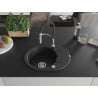 Mexen Kevin granite kitchen sink with 1 basin, drainer, and Aster faucet, black/silver metallic - 6517-73-73450-07