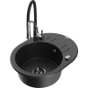 Mexen Kevin 1-compartment granite sink with a drip tray and kitchen mixer tap Aster, Black/Silver metallic - 6517-73-73450-07-B