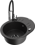 Mexen Kevin granite single-bowl sink with drainer and kitchen faucet Aster, black/silver metallic - 6517-73-73450-07-B