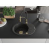 Mexen Kevin granite kitchen sink 1-bowl with drainer and Aster kitchen faucet, black/silver metallic - 6517-73-73450-57-G