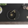 Mexen Kevin granite kitchen sink 1-bowl with drainer and Aster kitchen faucet, black/silver metallic - 6517-73-73450-57-G