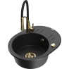 Mexen Kevin Granite Kitchen Sink 1-Bowl with Drainer and Aster Kitchen Tap, Black/Silver Metallic - 6517-73-73450-57-G