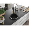 Mexen Kevin 1-bowl granite sink with drainer and Aster kitchen faucet, black/silver metallic - 6517-73-73450-57-B
