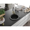 Mexen Kevin 1-bowl granite sink with drainer and Aster kitchen tap, black/silver metallic - 6517-73-73450-57-B