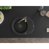 Mexen Kevin 1-bowl granite sink with drainer and Aster kitchen faucet, black/silver metallic - 6517-73-73450-57-B
