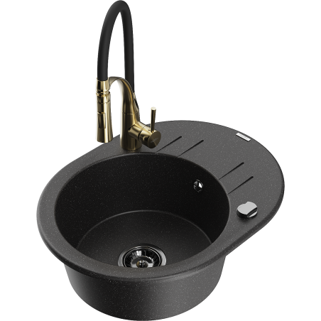 Mexen Kevin 1-bowl granite sink with drainer and kitchen faucet Aster, black/silver metallic - 6517-73-73450-57-B