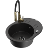 Mexen Kevin 1-bowl granite sink with drainer and Aster kitchen tap, black/silver metallic - 6517-73-73450-57-B