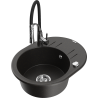 Mexen Kevin granite sink 1-bowl with drainer and Aster kitchen faucet, black/gold metallic - 6517-75-73450-07