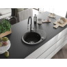 Mexen Kevin granite kitchen sink 1-bowl with drainer and kitchen faucet Aster, black/gold metallic - 6517-75-73450-07
