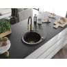 Mexen Kevin single-bowl granite sink with drainer and Aster kitchen tap, black/gold metallic - 6517-75-73450-57-G