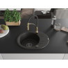 Mexen Kevin 1-Bowl Granite Kitchen Sink with Drainer and Aster Faucet, Black/Gold Metallic - 6517-75-73450-57-B